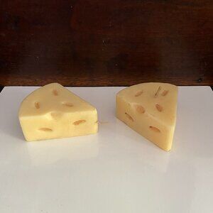 Swiss Cheese Candles pair vintage wax wedges of cheese artificial life size food